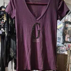 Guess Women's Deep Purple Embellished Tee